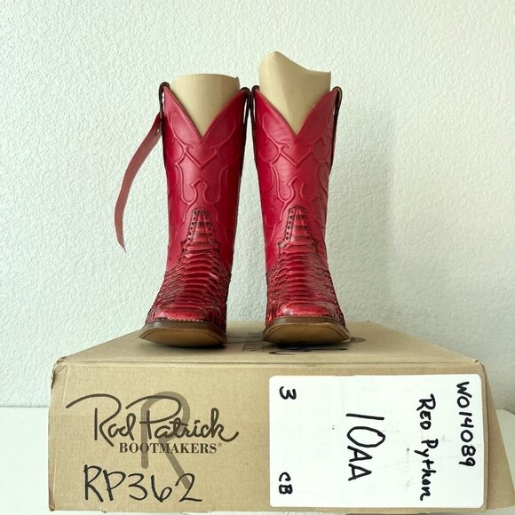 Rod Patrick Cowboy Boots Womens 10 AA Red Python Western Cowgirl Square Toe - Picture 11 of 12
